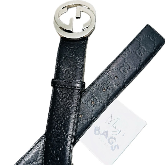 Gucci: Belt GG Interlocking Logo Monogram Leather Belt (Black) - Picture 5 of 15